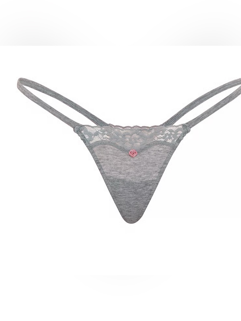NWT Victoria’s Secret Cotton Lace Trim Itsy V-String Panty, gray, size Small